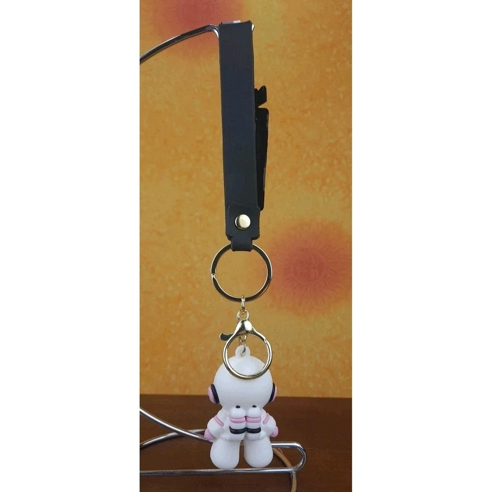 Space Astronaut Keychain Backpack Clip PVC Silver Reflective Face Pink And Black